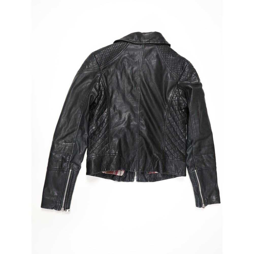 Moto Luxe Biker DOMA 100% Leather Quilted Woven Black Jacket Edgy Chic S - Picture 10 of 16
